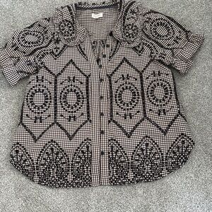 lcro Anthropologie Embroidered Gingham Blouse Size Small
